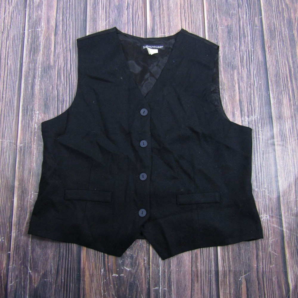 Savannah Wool Vest Men XL Black V-Neck Button Front Made in USA 6695